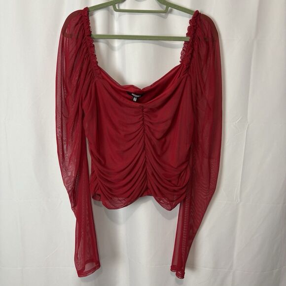 Missguided Plus Women's 20 Top Ruched Front Milkmaid Mesh Red Whimsygoth Vamp - Picture 1 of 6